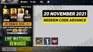 20 November Redeem Code Free Fire | 20 November Update Free Fire | Live Stream Redeem Code Free Fire