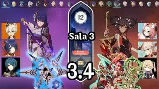 Raiden National y Xinyan Carry Abismo 12 sala 3 derrotar a las Eremitas Sexis Genshin Impact 3.4