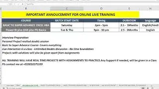 Upcoming VBA and BI Batches plus offline Offers