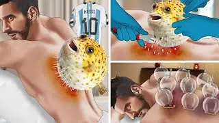 ASMR Remove the pufferfish fish spine stuck in Messi's back