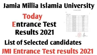 Jamia Millia Islamia results list of Selected candidates 2021 Jamia today MSC Biosciences results