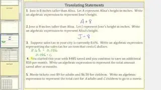 Translating Statements to Algebraic Expressions (Applications)