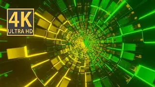 Abstract Background Video 4k Screensaver TV Green Yellow Metallic Tunnel VJ LOOP NEON Visual ASMR