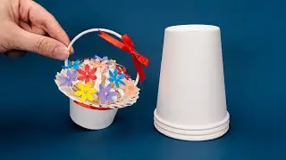 DIY Flower Basket From Paper Cup - DIY Paper Cup - Paper Cup Craft Ideas