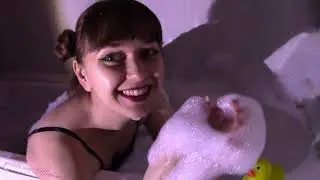 ASMR relaxing in foam bath with bubbles