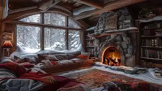 Tranquil Winter 😴Relax in a Warm Cave Snowstorm, Accompanied by the Soothing Crackle of a Fireplace