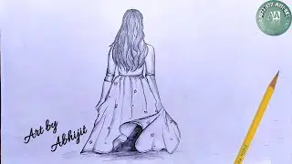 How to Draw Girl back side // Girl drawing with long dress  @ArtbyAbhijit