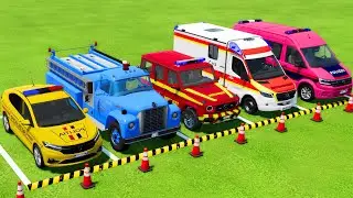 TRANSPORTING POLICE CARS, AMBULANCE, FIRE DEPARTMENT VEHICLES WITH TRUCKS ! Farming Simulator 22