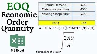 Calculate EOQ (Economic Order Quantity) in Excel