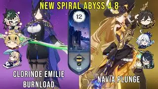 C0 Clorinde Emilie Burnload and C0 Navia Plunge | NEW Genshin Impact Abyss 4.8 Floor 12 9 Stars