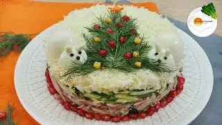 Салат Братцы-Кролики под Новогодней Елкой — Простой и Вкусный Рецепт Салата с Ветчиной и Черносливом