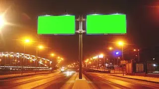 Billboard With a Green Screen on street - Billboard With a Chroma Key on street