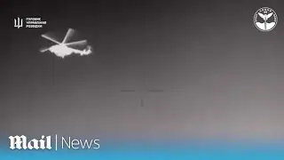 Moment Ukrainian sea drone blasts Putin's £12million military helicopter