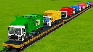 TRANSPORTING GARBAGE TRUCKS, POLICE CARS & FIRE TRUCKS WITH TRAIN! - Farming Simulator 22