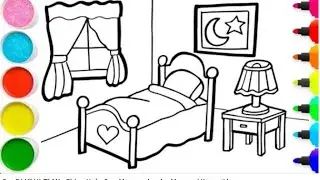 Dạy Bé Vẽ Và Tô Màu Phòng Ngủ - Cara Menggambar dan Mewarnai Kamar tidur