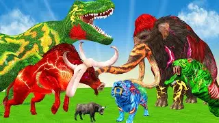 5 Giant Tiger Elephant Cow vs 5 Zombie Dinosaur Wolf Attack Baby Cow Gorilla Saved By Woolly Mammoth