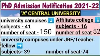 PhD admission Notification 2021 22// A central UNIVERSITY