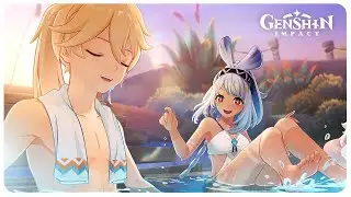 Swimsuit Scene Traveler & Mualani in Hot Spring (Cutscene) Natlan Archon Quest | Genshin Impact 5.0