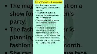 Put on Phrasal verb sentences | English Phrasal Verbs