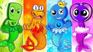 Four Elements Rainbow Friends Mermaid Under - Fire, Water, Air and Earth | Rainbow Friends Animation