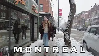 Montreal Snowfall Walk in Plateau in December 2022. Winter in Montreal QC Canada.