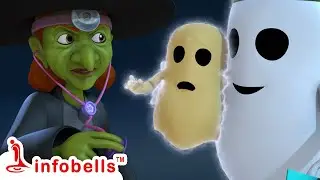 Five Little Ghosts, jumping on the Bed - Halloween Song | Kids Rhymes & Cartoons | Infobells