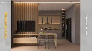 Dining with Kitchen area | Vray tutorial | Vray 5 Sketchup interior #54