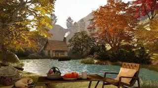 Autumn Sunny Day in the Forest Ambience with Soothing Lake Waves Sounds and Birdsong for Relaxation