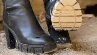 Muddy Ankle High Heel Boots Walking In Dirt
