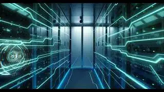 dolly shot of the interior of a data center with glowing circuit board lines runnin SBV 330639853 4K