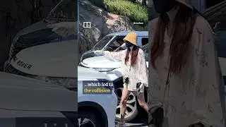 Angry woman assaults car driver after failing to cut into lane #shorts