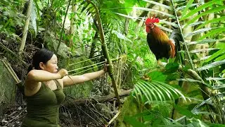 Stalking in the Bushes - Hunting Wild Chickens/ Survive With a Powerful Bamboo Bow, Part 6