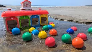 Marble run sandy beach ☆ 4-color garage & natural object course [big colorful balls]