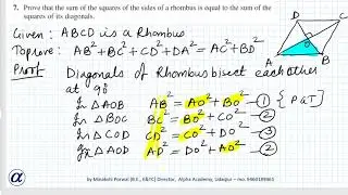 Ex 6.5 Q7 prove that the sum of squares of the sides of a rhombus is equal to the sum of the