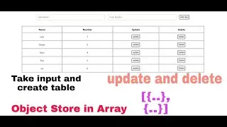 Take value form user and make table || Edit  and Delete data from table || Object store in Array