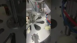 Линия фасовки густых и вязких продуктов в пластиковые стаканчики с последующей запайкой.