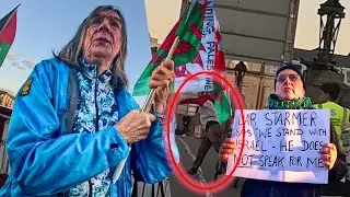 PROTESTOR THROWS BOTTLE AT MAN AT NEWPORT 1 YEAR OF HAMAS WAR PROTEST!!!!