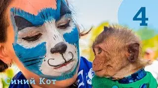Синий Кот читает детям историю про обезьянку из книги 