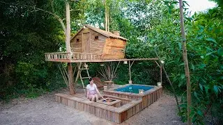 45 Days Alone I Building Complete Treehouse With Private Pool - Solar Power System Battery Bank