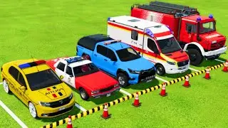 DACIA, CHEVROLET, TOYOTA POLICE CARS & MERCEDES AMBULANCE and FIRE DEPARTMENT TRANSPORTING ! FS22