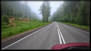 Beautiful foggy road in the early morning with music