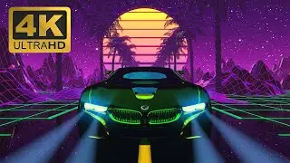 BMW I8 Neon Car Sythware Retro Screensaver - Looped Animation Background
