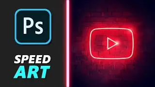 Youtube Logo in Synthwave Neon style | Speed Art (Photoshop) | Retro Wave 80s