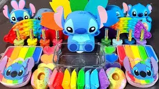 ASMR stitch RAINBOW Slime Mixing Makeup,Parts, Glitter Into Slime!#ASMR#satisfying#slime