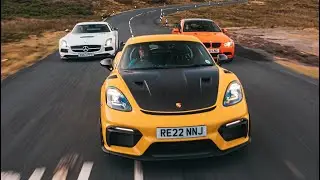 New Porsche Cayman GT4 RS meets hardcore heroes : Mercedes AMG SLS Black Series and BMW M3 GTS