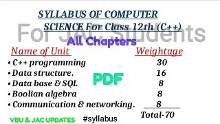 Class 12th Computer Science Syllabus For JAC students (Pdf)