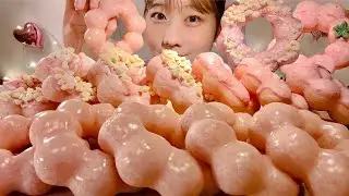 ASMR Strawberry Milk Mochi Donuts【Mukbang/ Eating Sounds】【English subtitles】