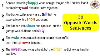 50 Opposite Words and Example Sentences, Opposite Antonym Words Vocabulary #learnenglish #opposite