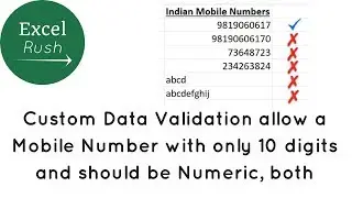 Allow only 10 digit numeric mobile number in Excel using Data validation