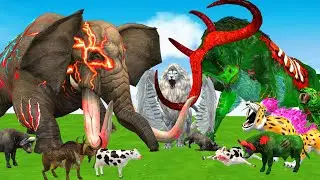 5 Giant Elephant cow vs 10 Zombie Dinosaur Gorilla vs Giant Tiger Lion Attack Cow Buffalo Mammoth